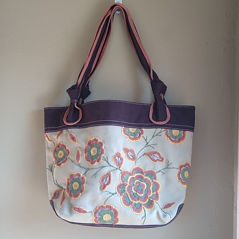 Fossil Canvas Floral Embroidered Large boho Tote Bag